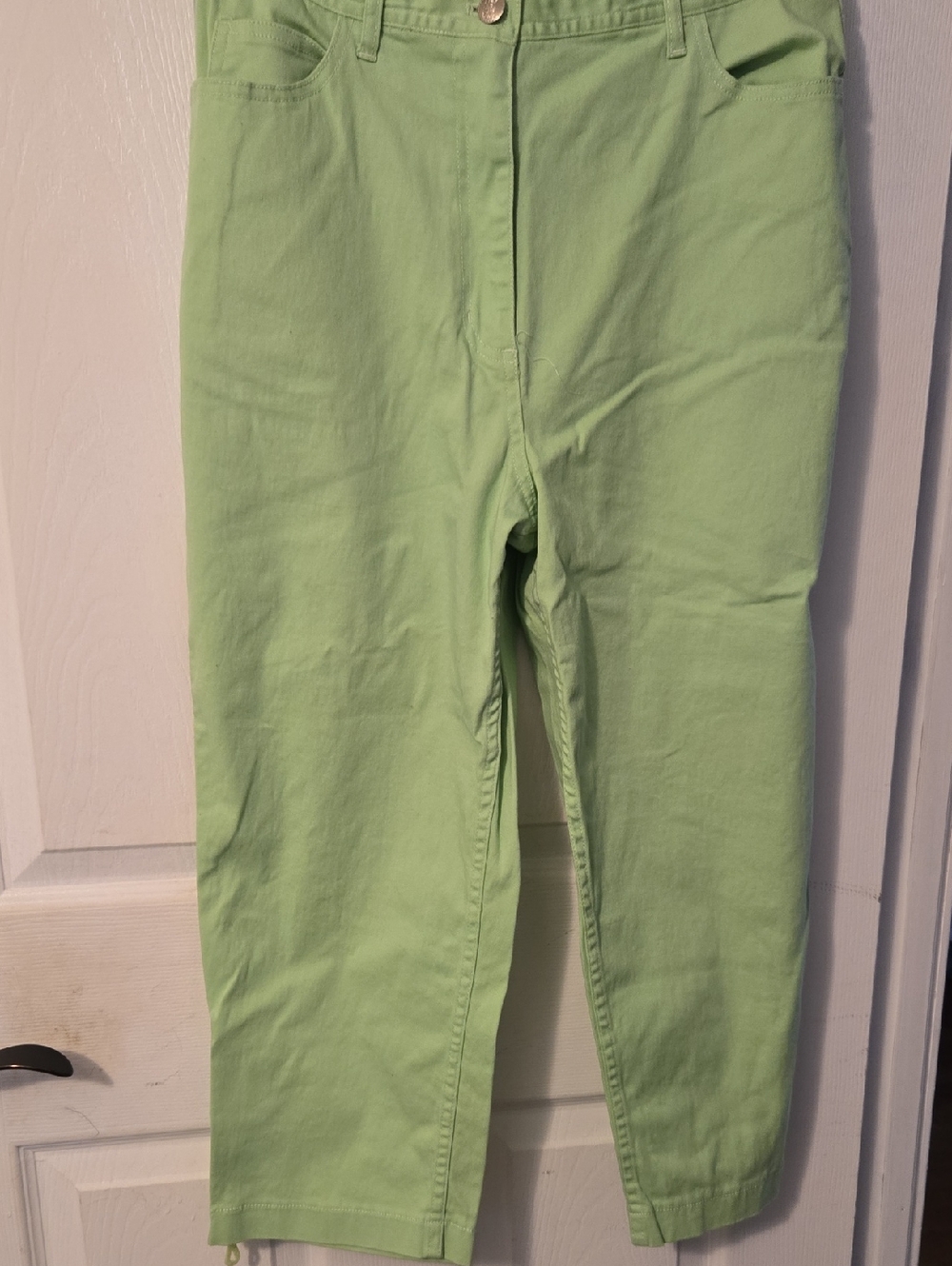 Quacker Factory Light Green Cropped Pull-On Pants W Rhinestone Zippers